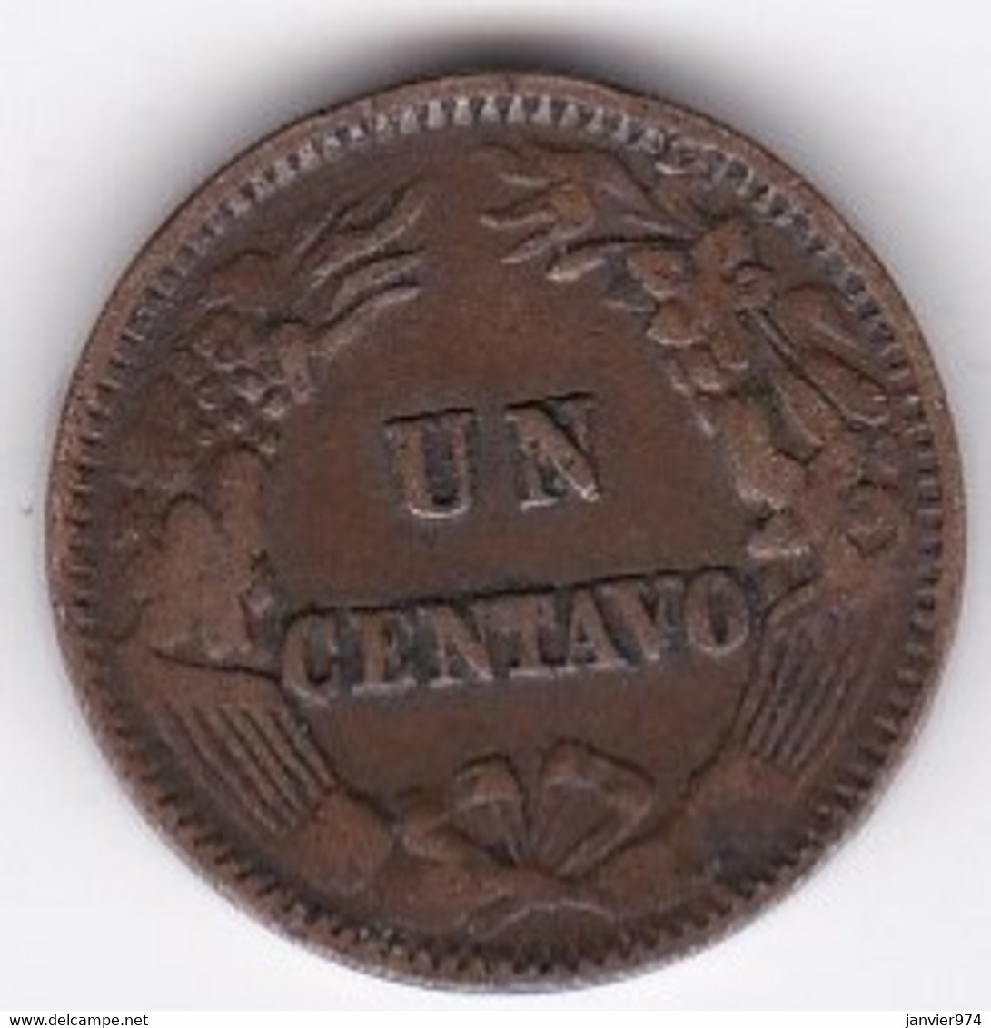 Perou Un Centavo 1876, Coin Cassé, En Bronze, KM# 187.1a - Peru