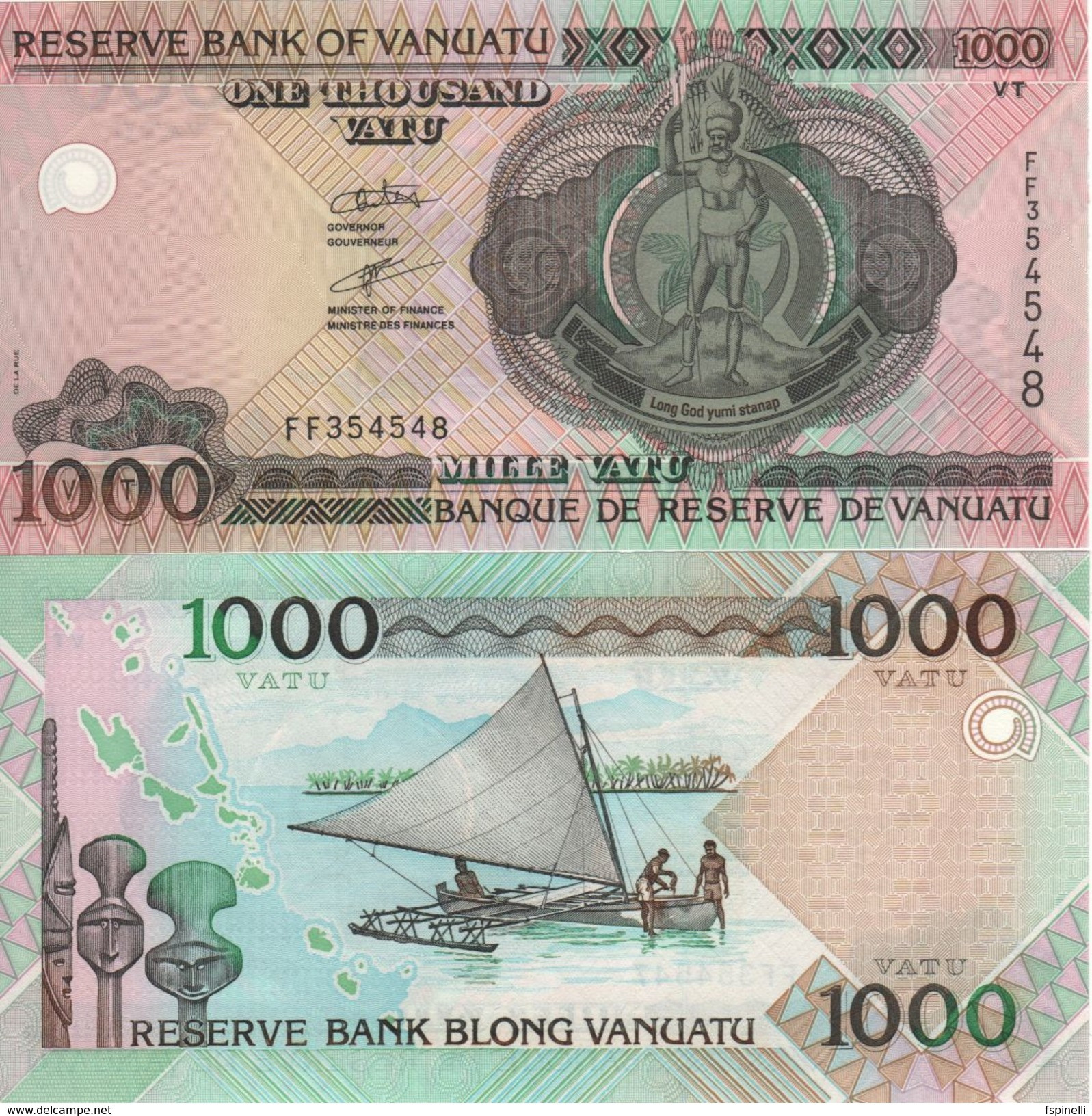 VANUATU   1'000 Vatu   ( De La Rue 2002 )  10b    ( 2002  Melanesian Chied + Sailboat At Back )    UNC - Vanuatu