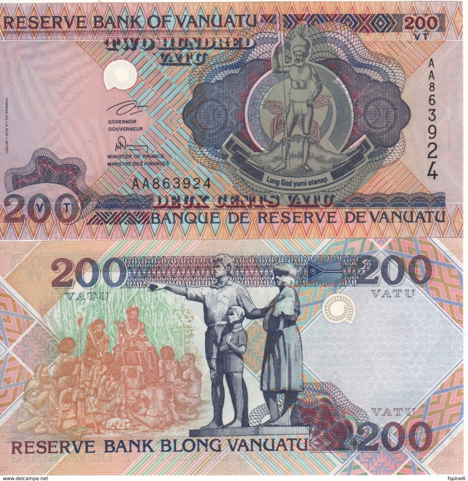 VANUATU   200 Vatu  P8a  ( De La Rue  1995  Melanesian Chief + Traditional Parliament & Statues At Back )     UNC - Vanuatu