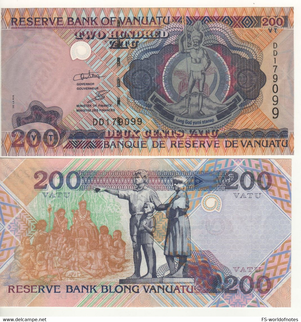 VANUATU   200 Vatu  P8c  ( De La Rue  1995  Melanesian Chief + Traditional Parliament & Statues At Back )     UNC - Vanuatu