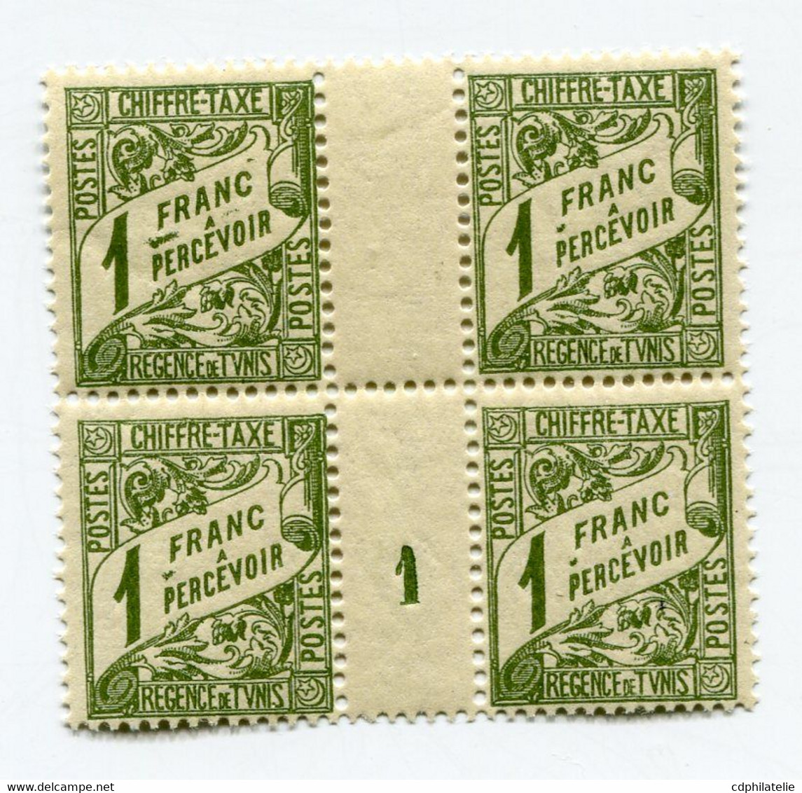 TUNISIE TIMBRE-TAXE  N°33 ** EN BLOC DE 4 AVEC MILLESIME 1 (1921) - Timbres-taxe