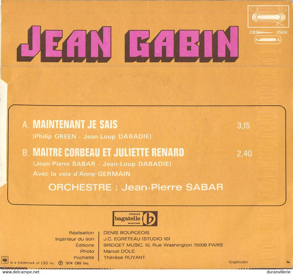 45 Tours SP - JEAN GABIN - " MAINTENANT JE SAIS " - 45 T - Maxi-Single