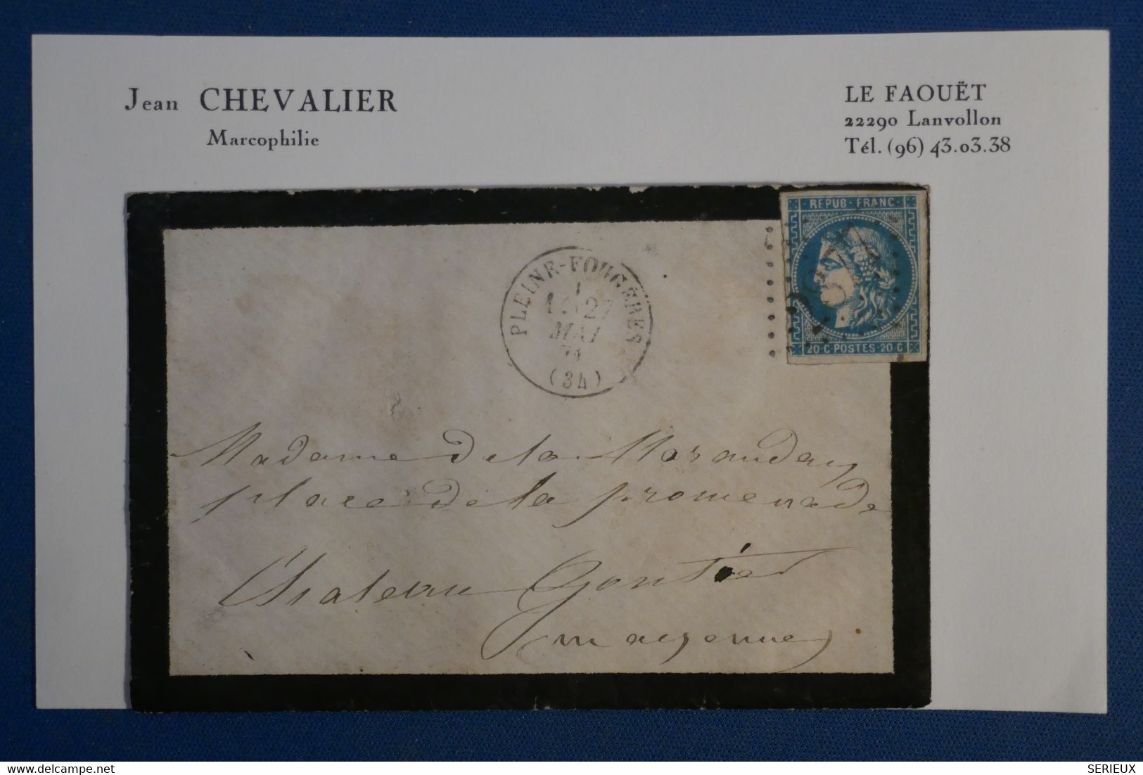 AP4 FRANCE BELLE LETTRE 1874  PLEINE FOUGERES  POUR CHATEAU GANTIER+BORDEAUX +  AFFRANCHISSEMENT PLAISANT - 1870 Bordeaux Printing