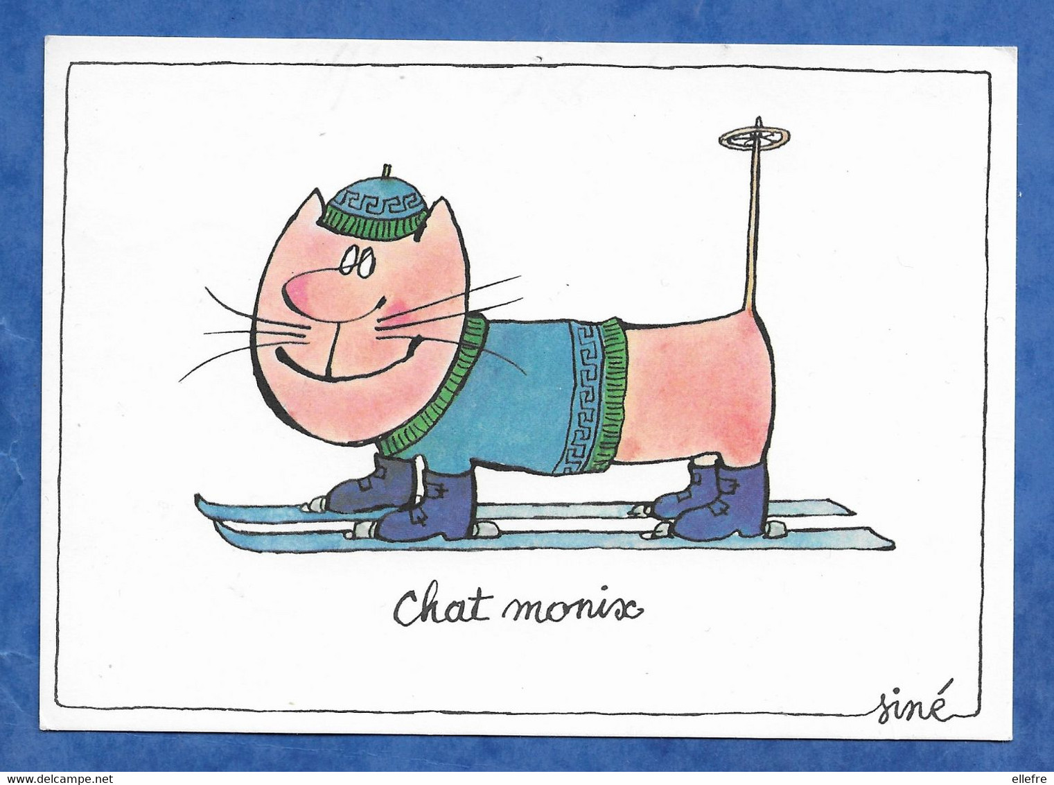 CPM Illustrateur SINE - CHAT MONIX Chat Humanisé à Ski - écrite 1982 - Sine