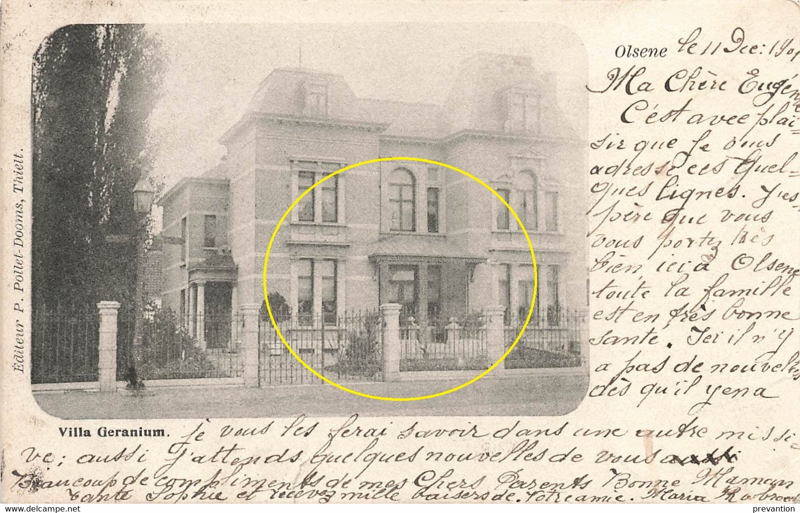 OLSENE - Villa Geranium - Carte Circulé En 1901 - Zulte