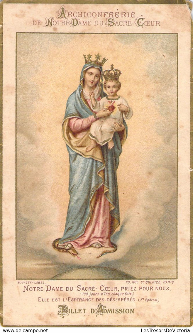 Souvenir Image Pieuse Archiconfrérie De Notre Dame Du Sacré Cœur - Billet D'admission - Altri & Non Classificati