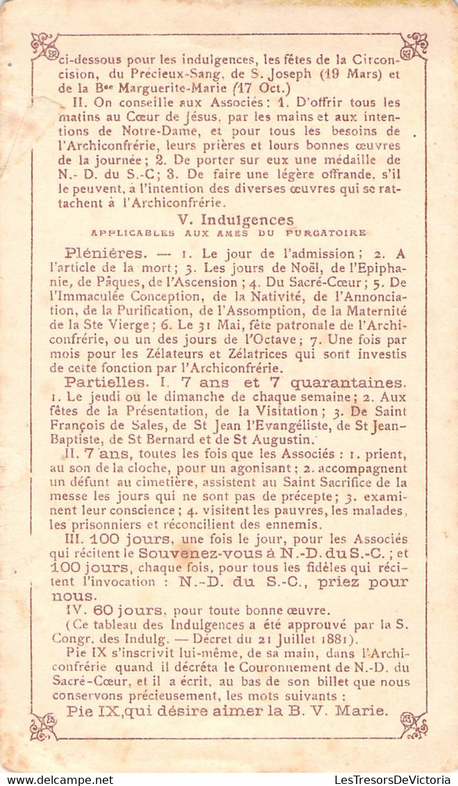 Souvenir Image Pieuse Archiconfrérie De Notre Dame Du Sacré Cœur - Billet D'admission - Other & Unclassified