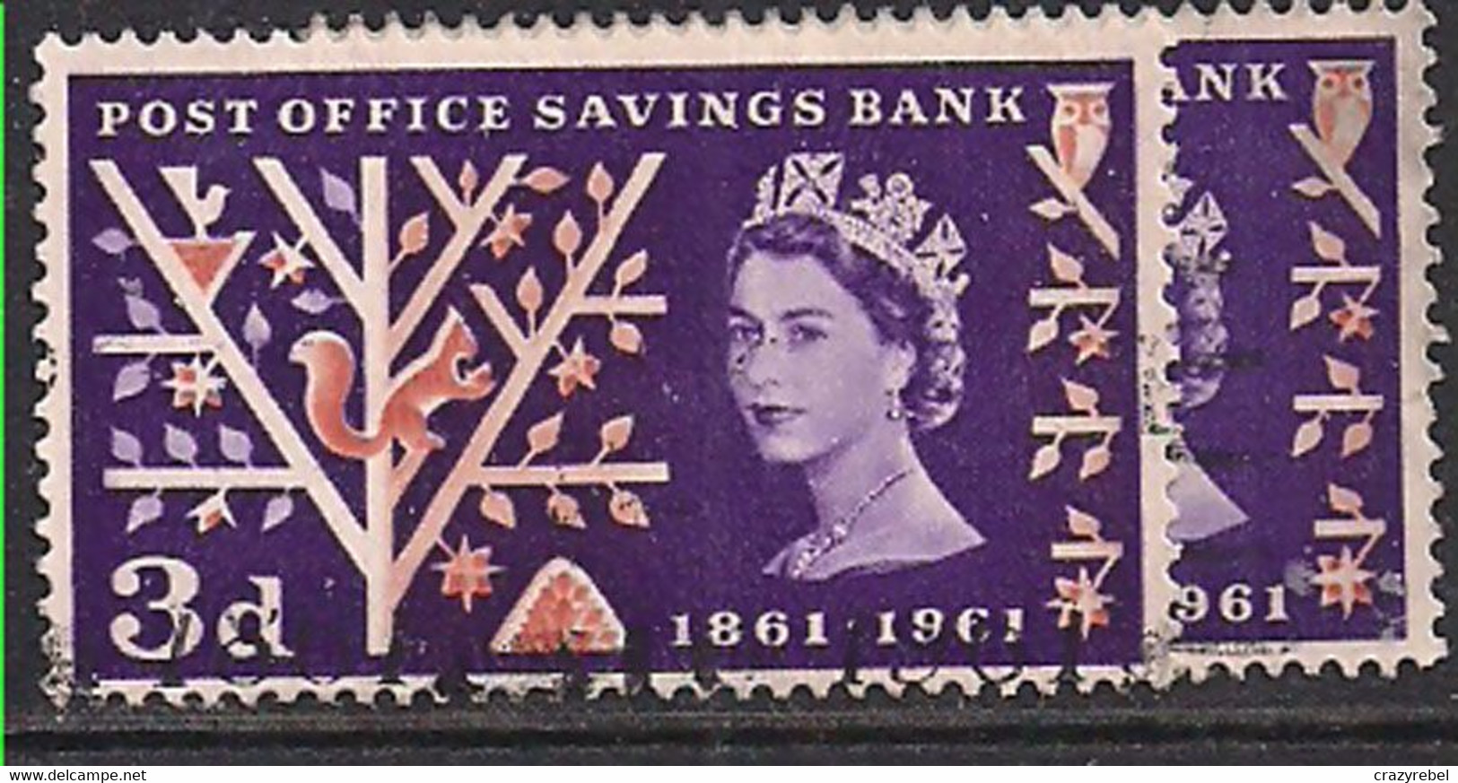 GB 1961 QE2 3d Post Office Savings Error Sailors Hat SG 624A ( B1001 ) - Variétés, Erreurs & Curiosités