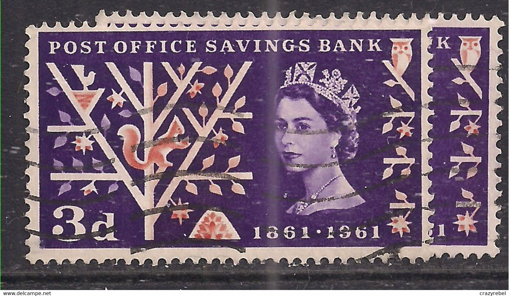 GB 1961 QE2 3d Post Office Savings Error Sailors Hat SG 624A ( B1041 ) - Variétés, Erreurs & Curiosités