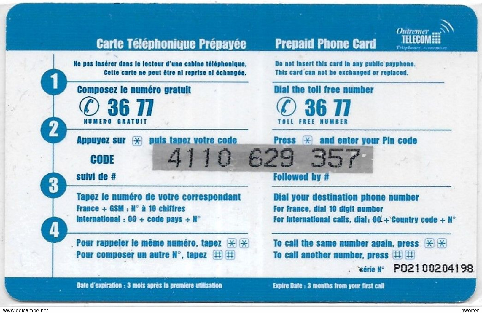 @+ TC Prépayée Outremer - Telecom : Carte "Poisson" - Offerte 20F - Antilles (Françaises)