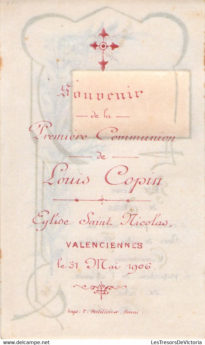 Souvenir De Premiere Communion - Image Pieuse - Louis Copin Eglise St Nicolas à Valenciennes - 31 Mai 1906 - Kommunion Und Konfirmazion