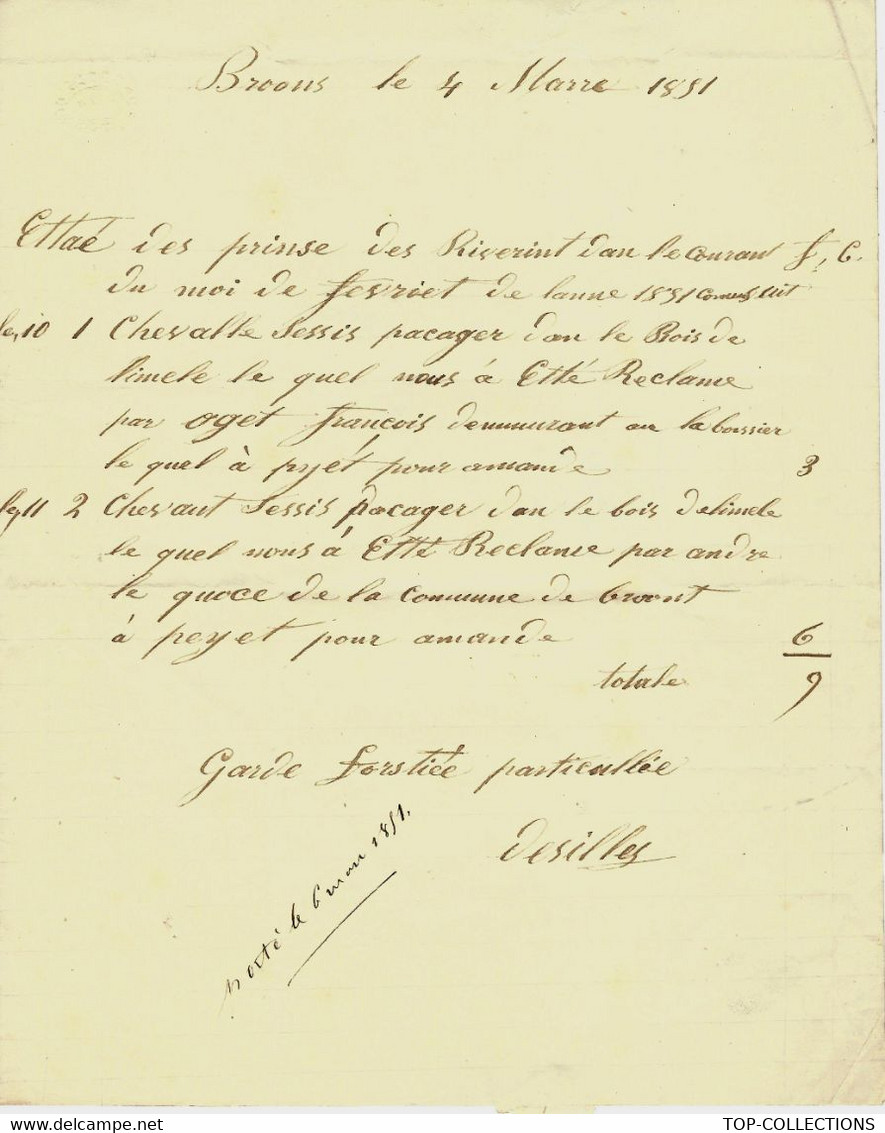 1851 BOIS FORETS De Broons Cotes D'Armor Par Chateaubourg GARDE FORESTIER DEGATS CHEVAUX => Forges De Port Brillet Laval - Historische Dokumente