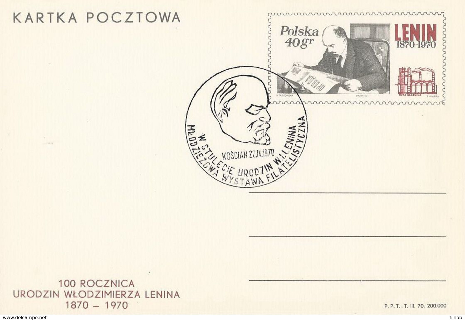 Poland Postmark D70.04.22 Kosc01: KOSCIAN Exhibition Lenin 100 - Stamped Stationery