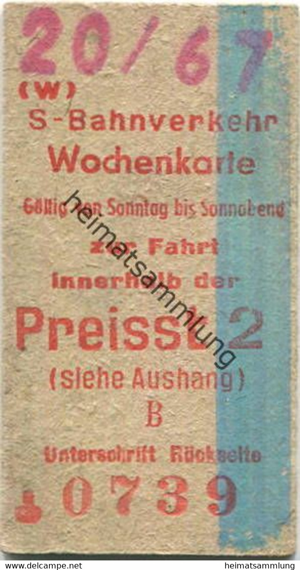 Deutschland - Berlin - S-Bahnverkehr Wochenkarte - Gültig Von Sonntag Bis Sonnabend Zur Fahrt Innerhalb Der Preisstufe 2 - Europe