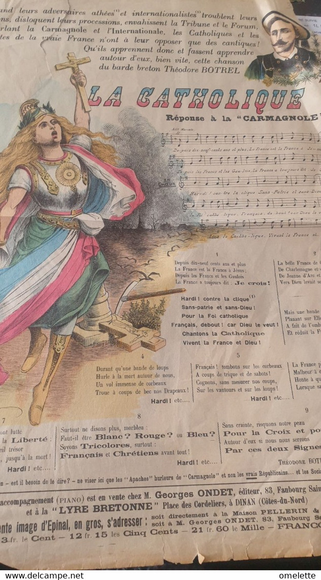 LA CATHOLIQUE REPONSE A LA CARMAGNOLE /THEODORE BOTREL / - Partitions Musicales Anciennes