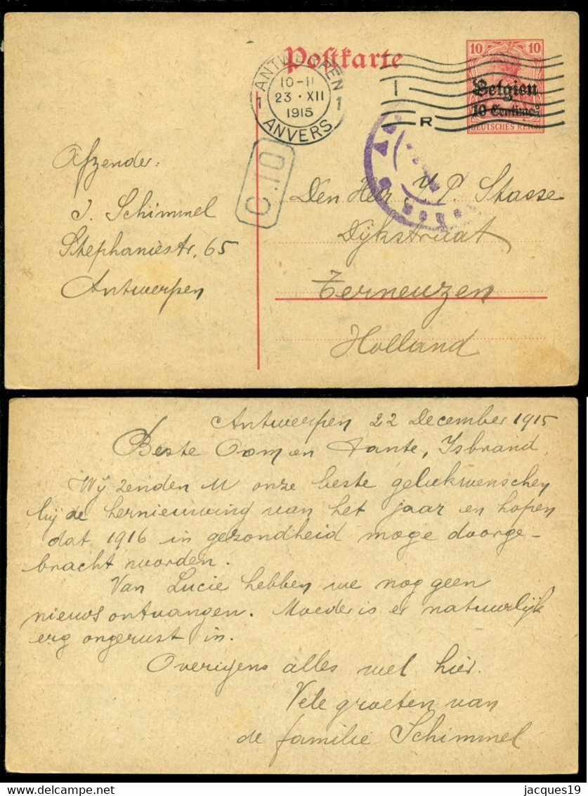 België 1915 Postkaart Van Antwerpen Naar Terneuzen (NL) "Freigegeben" - Deutsche Besatzung