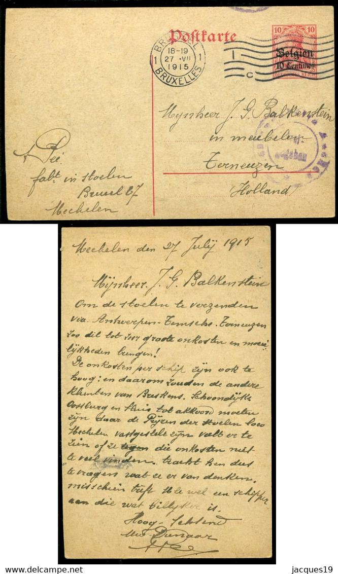 België 1915 Postkaart Van Brussel Naar Terneuzen (NL) "Freigegeben" - Occupation Allemande