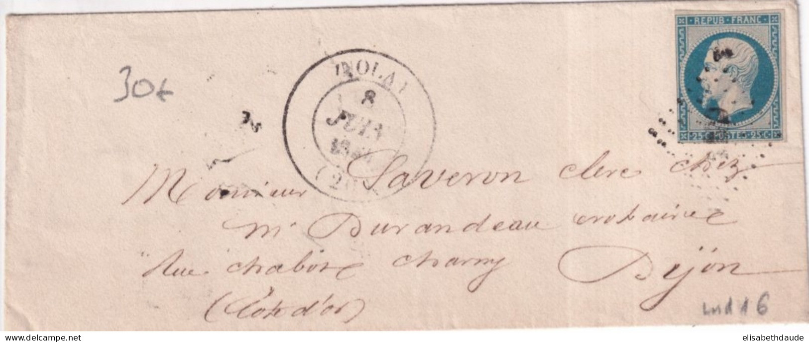 1854 - COTE D'OR - REPUBLIQUE 25c Sur ENVELOPPE De NOLAY Avec T14 + PC (IND 16) - 1852 Louis-Napoleon