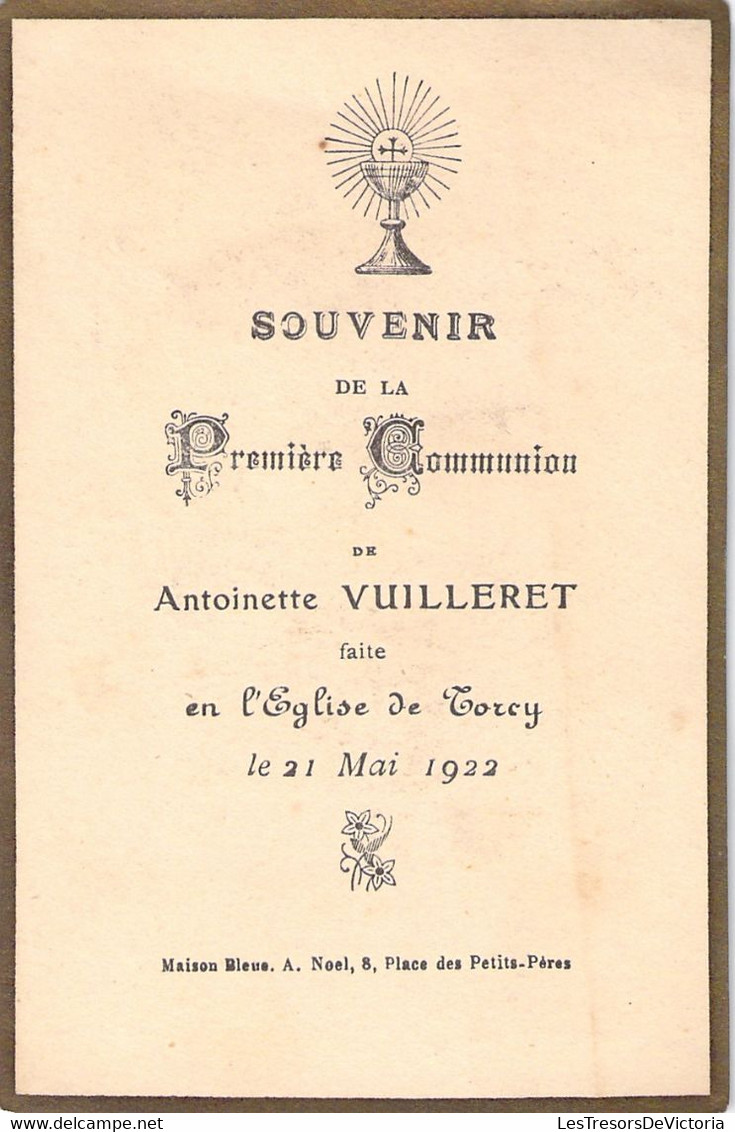 Souvenir De 1ere Communion - Image Pieuse - Antoinette Vuilleret - Eglise De Torcy - 21 Mai 1922 - Comunión Y Confirmación