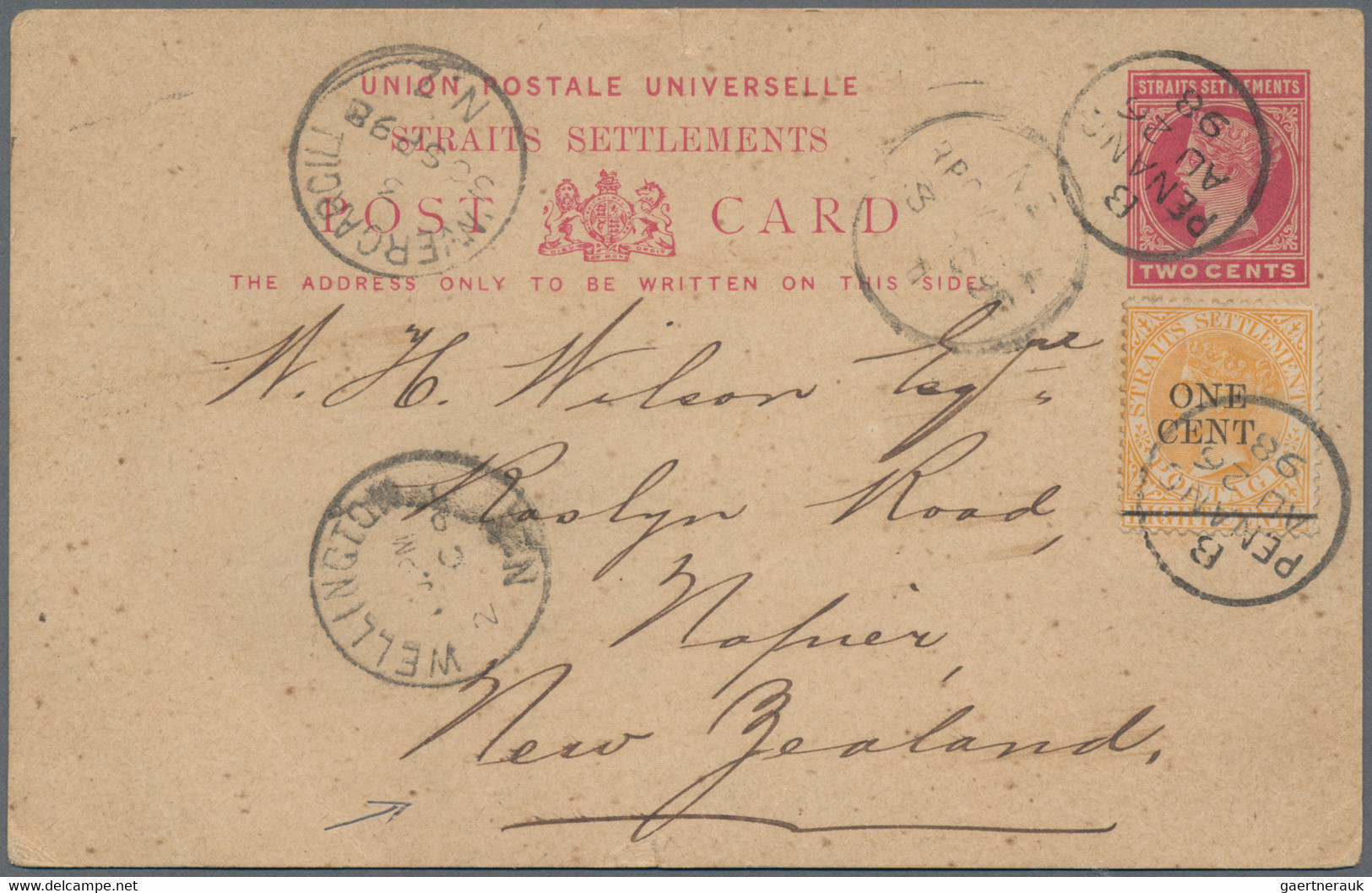 Malaiische Staaten - Straits Settlements: 1891/98, QV Postal Stationery Card 2c With 1c Uprate (SG 9 - Straits Settlements