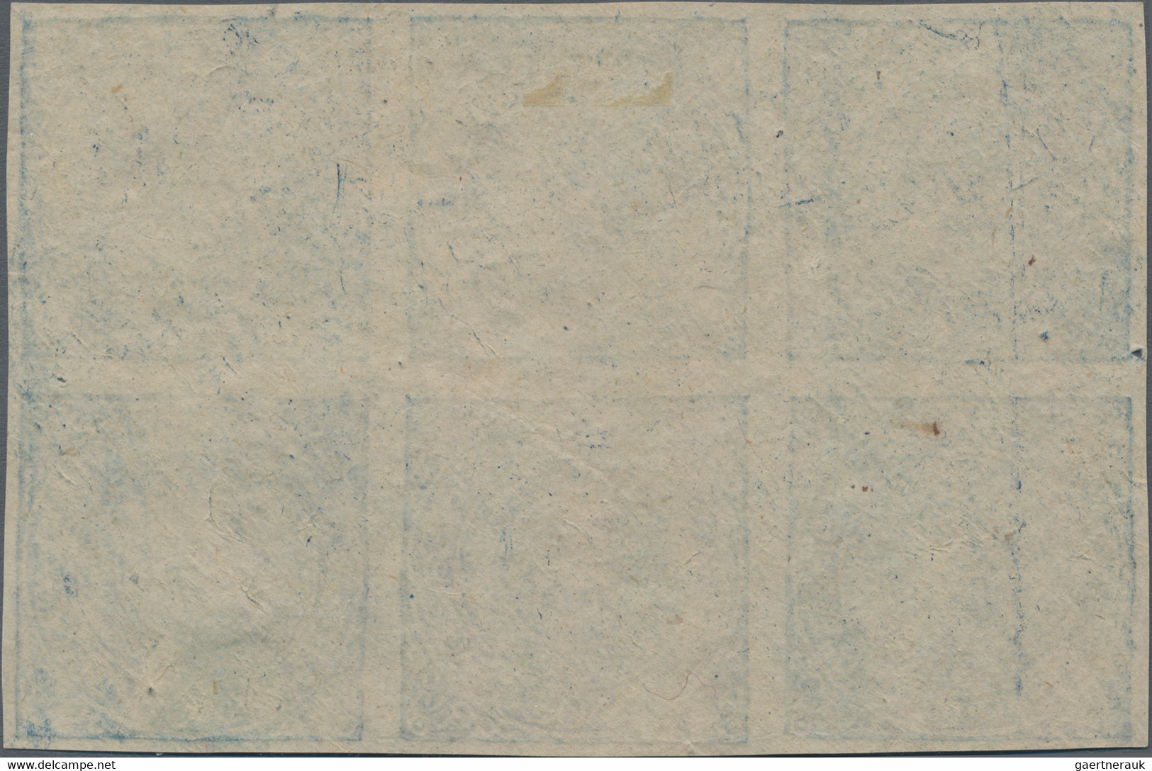 Tibet: 1914, 4 T. Indigo, A Full Sheet Of Six , Unused No Gum As Issued, Two Pinholes At Center Marg - Asia (Other)