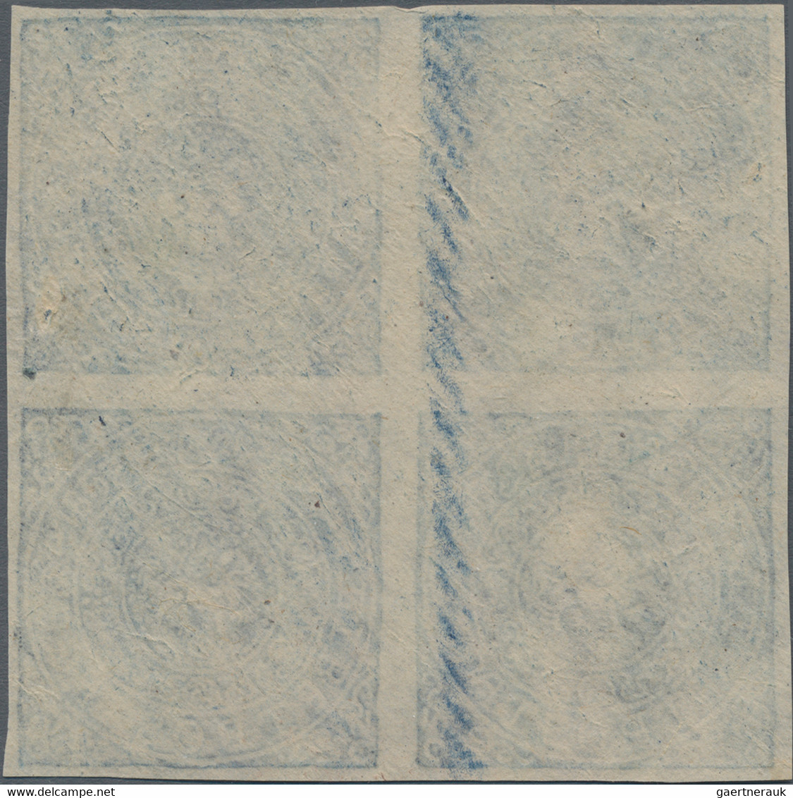 Tibet: 1914, 4 T. Indigo, A Block Of Four, Unused No Gum As Issued (Michel Cat. 6800.-) - Asia (Other)