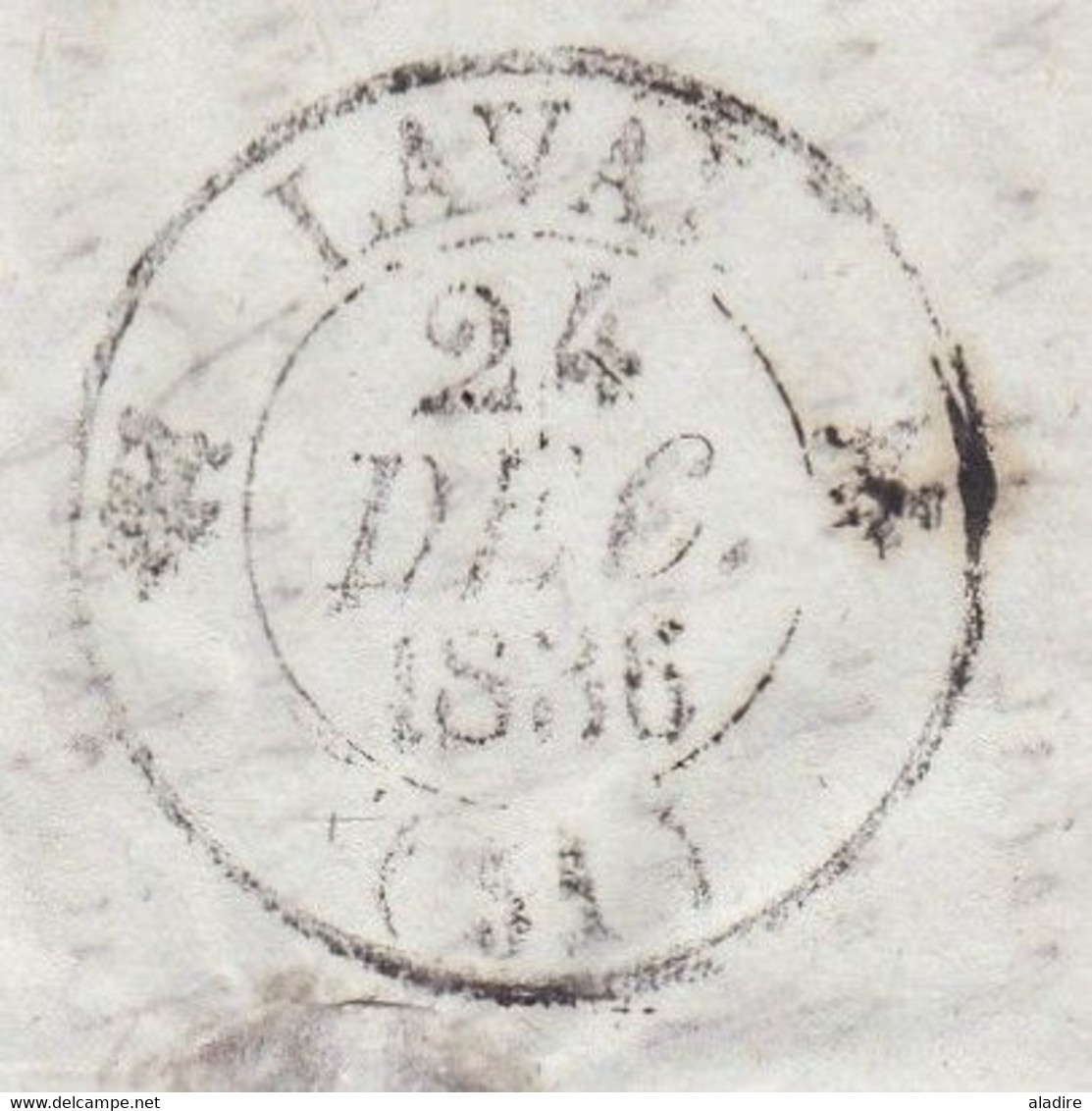 1836 - Cursive 51 VAIGES, Mayenne sur lettre pliée avec corresp fraternelle vers Laval - décime rural - facteur boitier