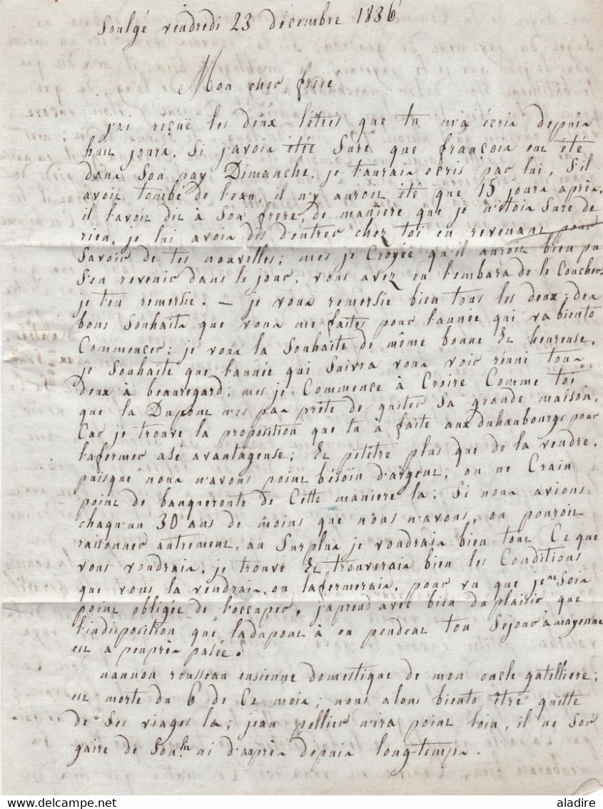 1836 - Cursive 51 VAIGES, Mayenne sur lettre pliée avec corresp fraternelle vers Laval - décime rural - facteur boitier