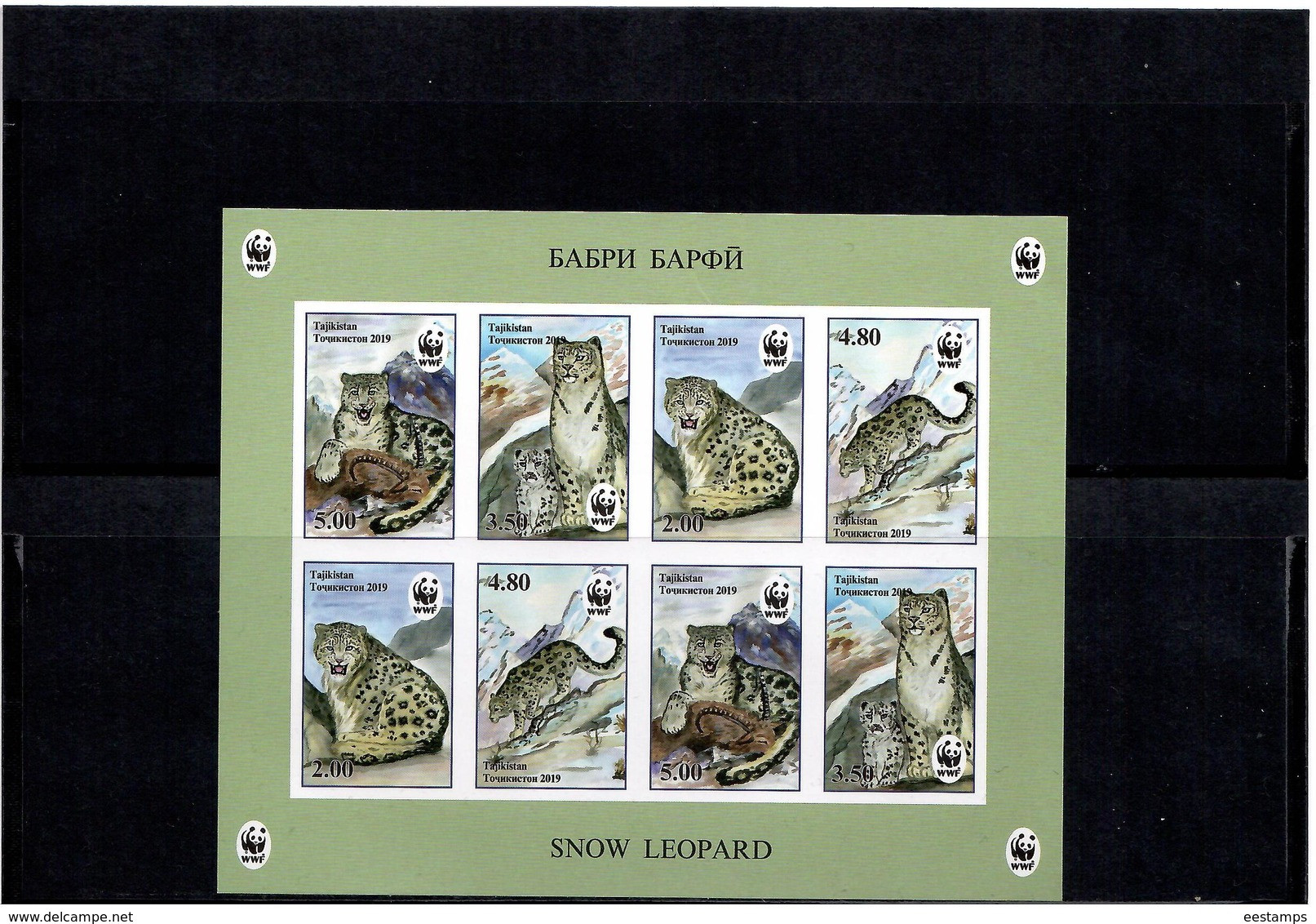 Tajikistan. 2019 WWF Snow Leopard(Mountains). Imperf. M/S Of 8 - Tadjikistan