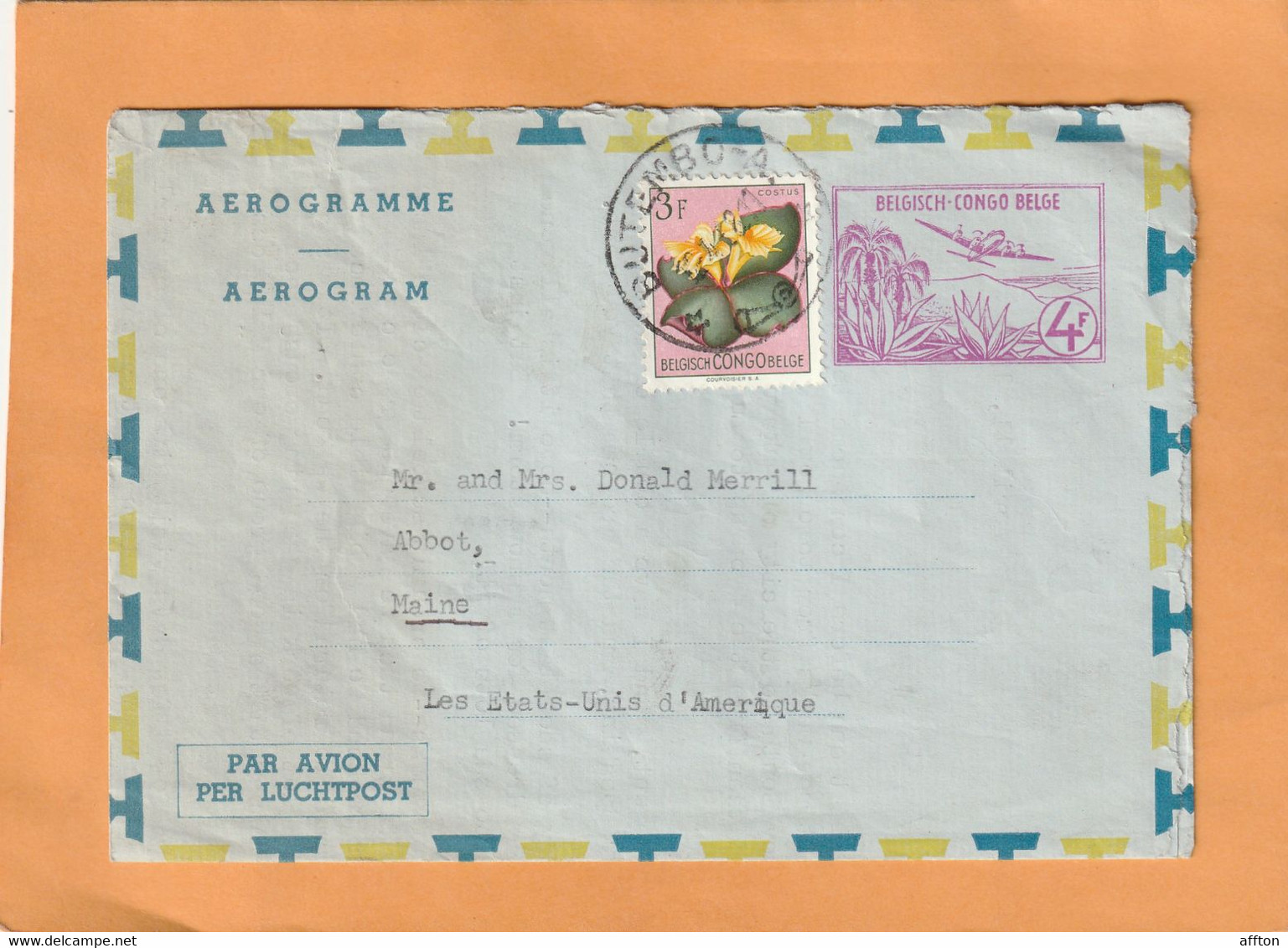 Belgian Congo Aerogram Mailed - Brieven En Documenten