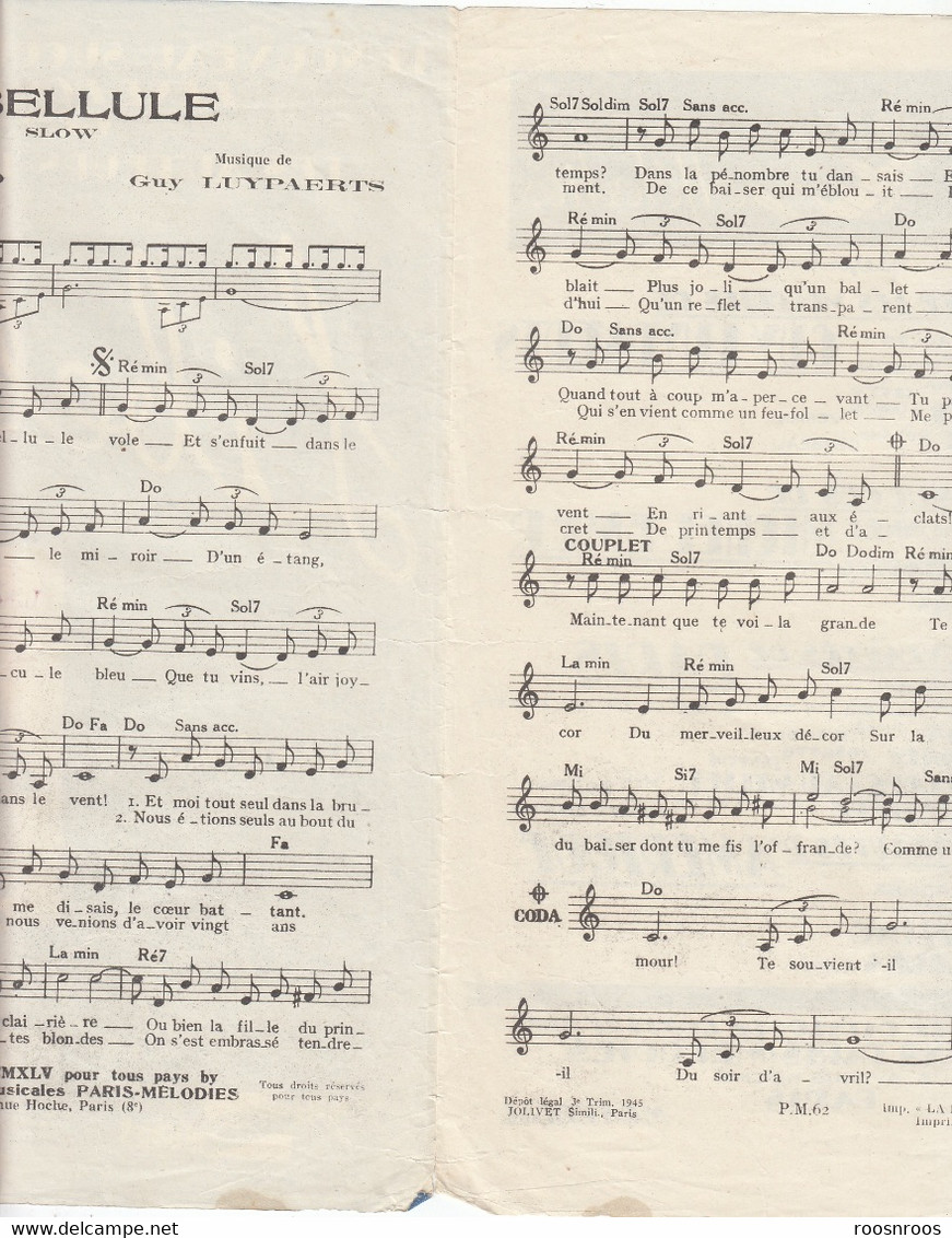 VIEUX PAPIERS -  PARTITION MUSICALE 1945  - ROUZAUD-LUYPAERTS  - LIBELLULE - Partitions Musicales Anciennes