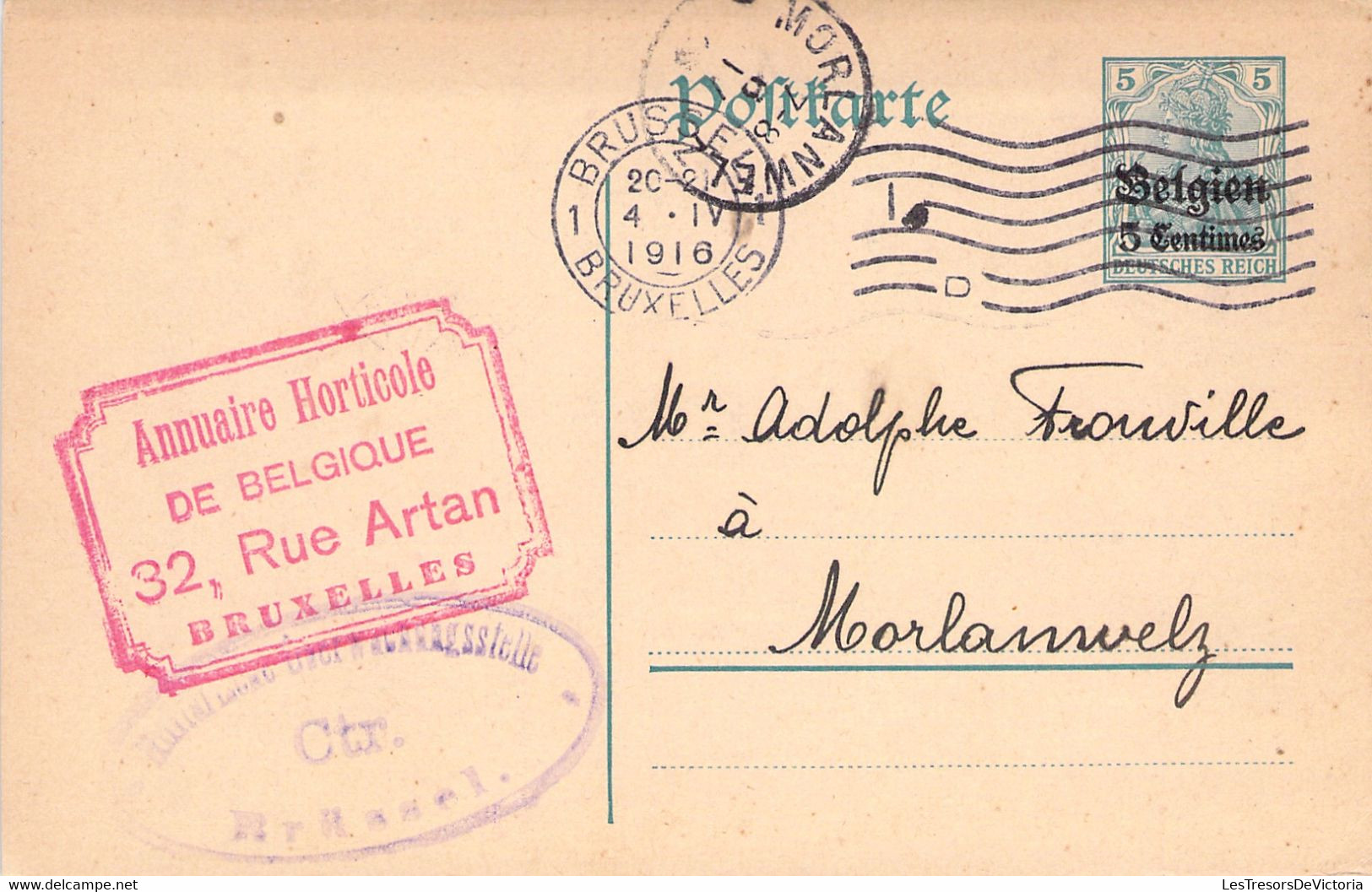 Lot X2 Carte Postale - Entier Postal - Timbre D'allemagne Avec Surcharge 5C - Litige Annuaire Horticole 1916 - Briefkaarten 1909-1934