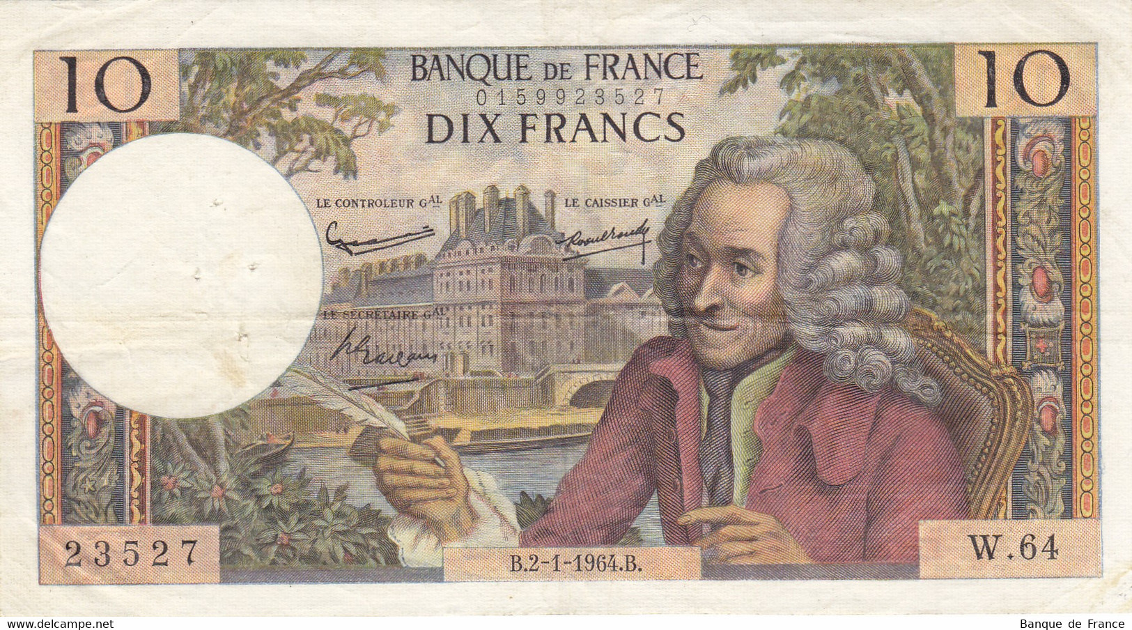 Billet 10 F Voltaire 2-1-1964 FAY 62.07 Alph. W.64 Date RARE - 10 F 1963-1973 ''Voltaire''