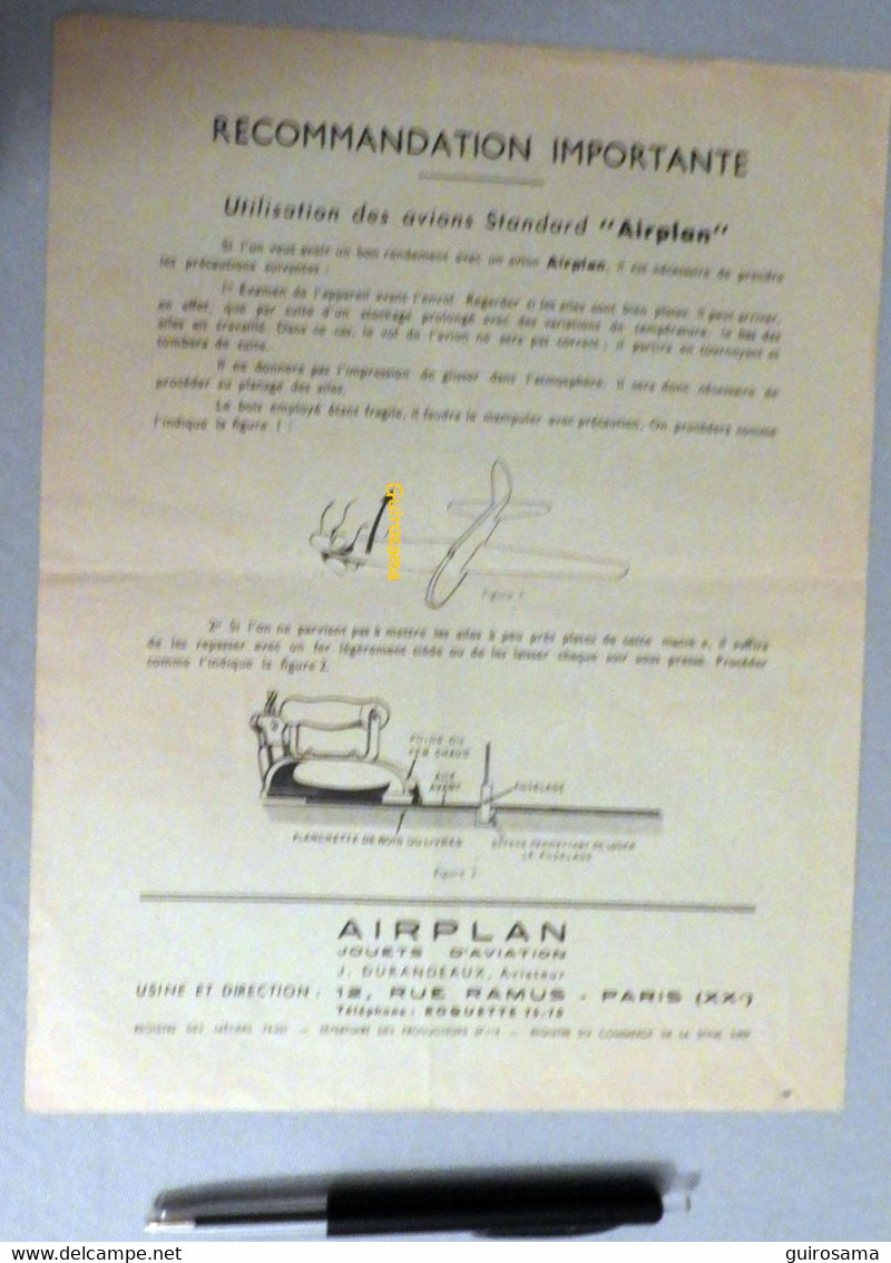 Airplan, Jouets D'aviation - J. Durandeaux, Aviateur, 12 Rue Ramus (Paris 20) - Luchtvaart