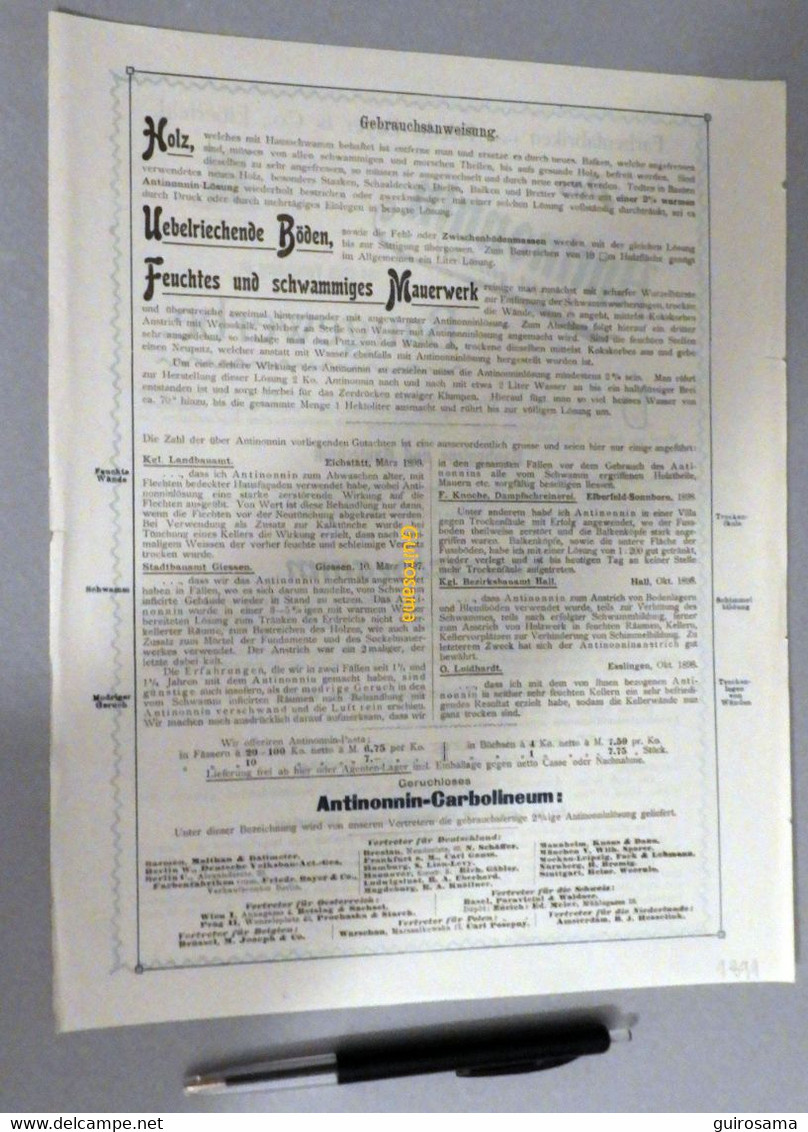 Das Antinonnin : Farbenfabricken Vom Bayer Und Co, Elberfield - 1899 - Le Premier Insecticide De Bayer 1899 - Agricultura