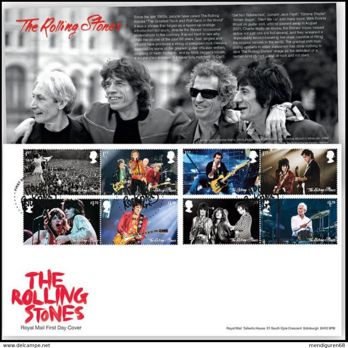 GROSSBRITANNIEN GRANDE BRETAGNE GB 2022 MUSIC GIANTS VI -THE ROLLING STONES SET 8V FDC SG 4614-21 MI 4895-902 YT 5295-30 - 2021-... Em. Décimales