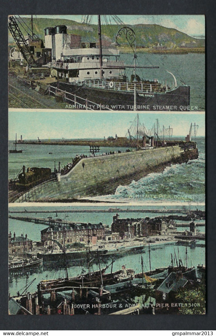 Postkaart 3 Tekeningen PIER DOVER + STEAMER QUEEN En Stempel PAQUEBOTS / PAKETBOOTEN ; Staat Zie 2 Scans ! LOT 199 - Bootkaarten