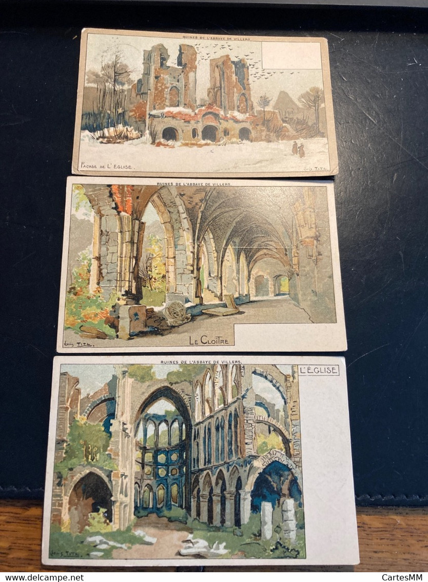 Ruines De L’abbaye De Villers 3 Cartes Dessins De Titz 1904 éditeur Hotel Des Ruines - Villers-la-Ville