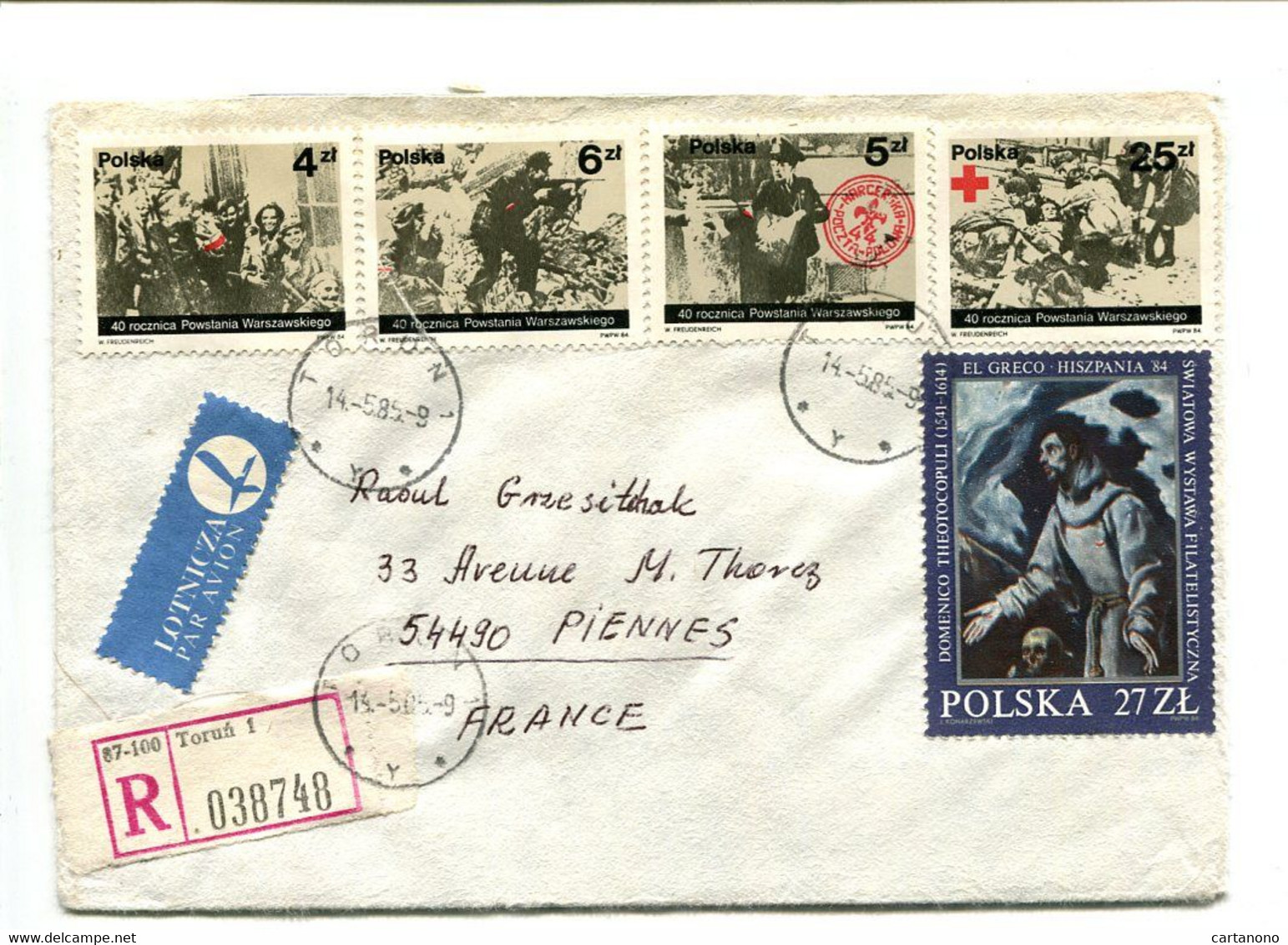 POLOGNE 1958 - Affranchissement Sur Lettre Recommandée - Croix Rouge / Guerre / Peinture El Greco - Maschinenstempel (EMA)