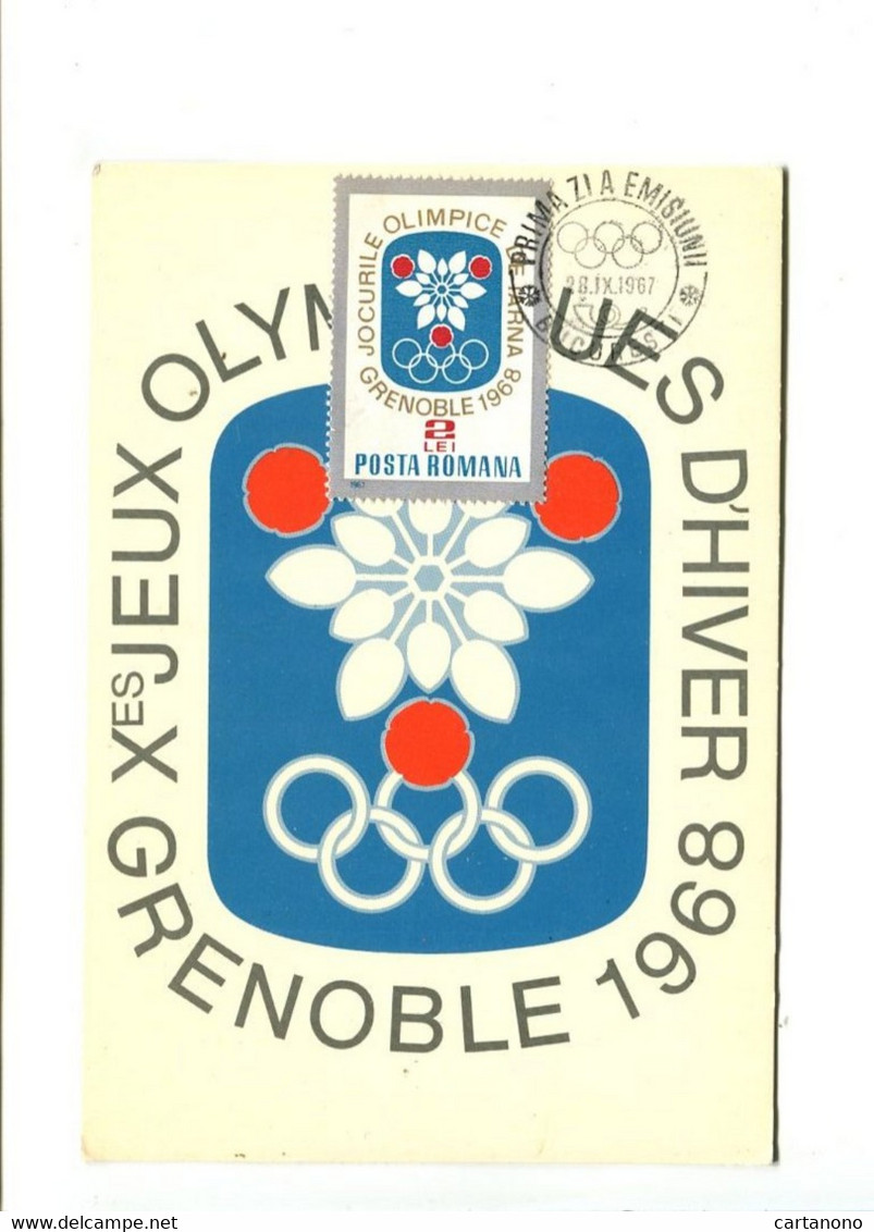 Jeux Olympiques Grenoble 1968 - Roumanie - Carte Maximum Avec Emblème Des J.O. De Grenoble 1968 - Invierno 1968: Grenoble