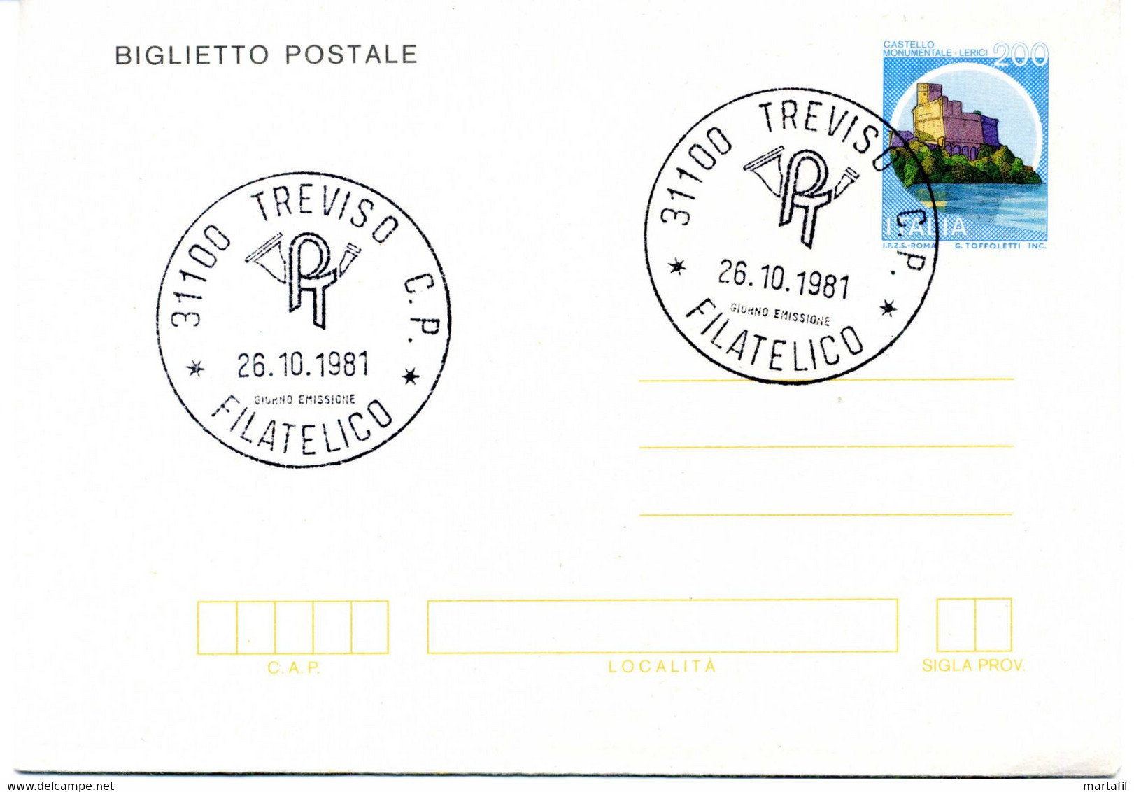 1981/83 Interi Postali Biglietto Postale B52 FDC Castello Di Lerici - Postwaardestukken