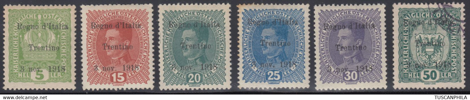 Trentino 1918 Serie Di 6 Valori Sass. 2+6+7+8+9 MH*/MNH**+11 Usato Cv. 480 - Trento