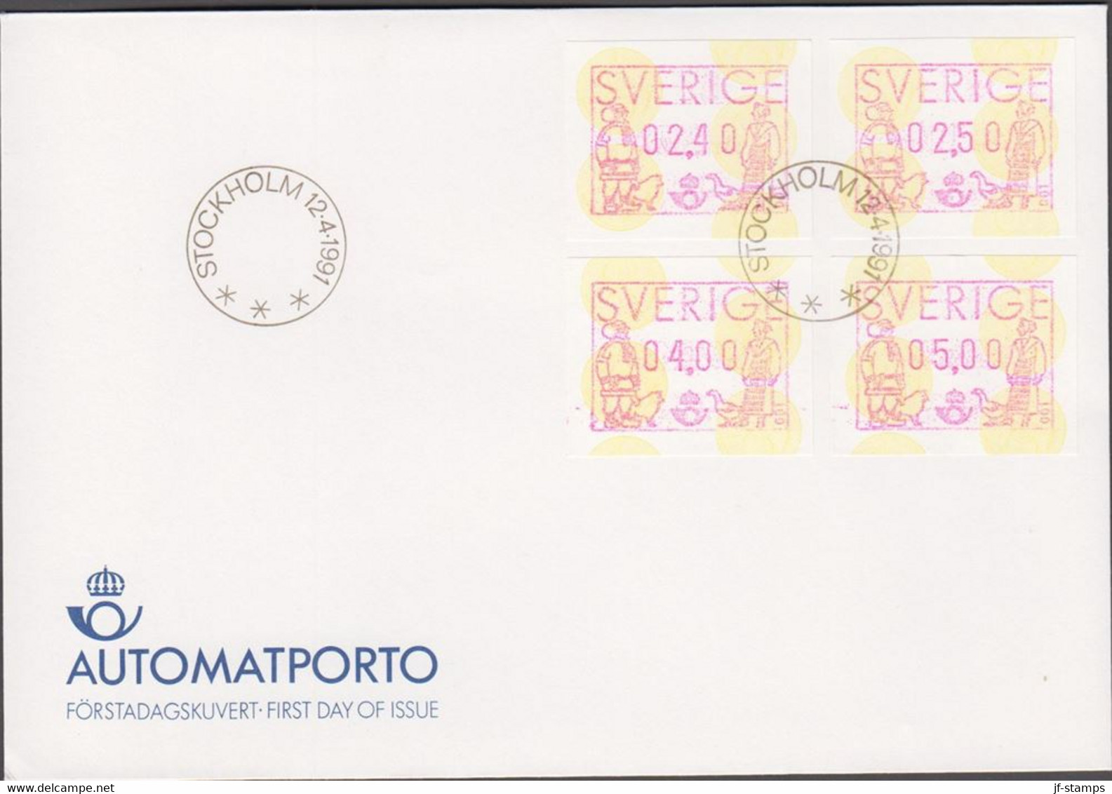 1991. SVERIGE. AUTOMATPORTO 4 Ex On FDC 12 4 1991.  (MICHEL AU 1) - JF515734 - Automaatzegels [ATM]