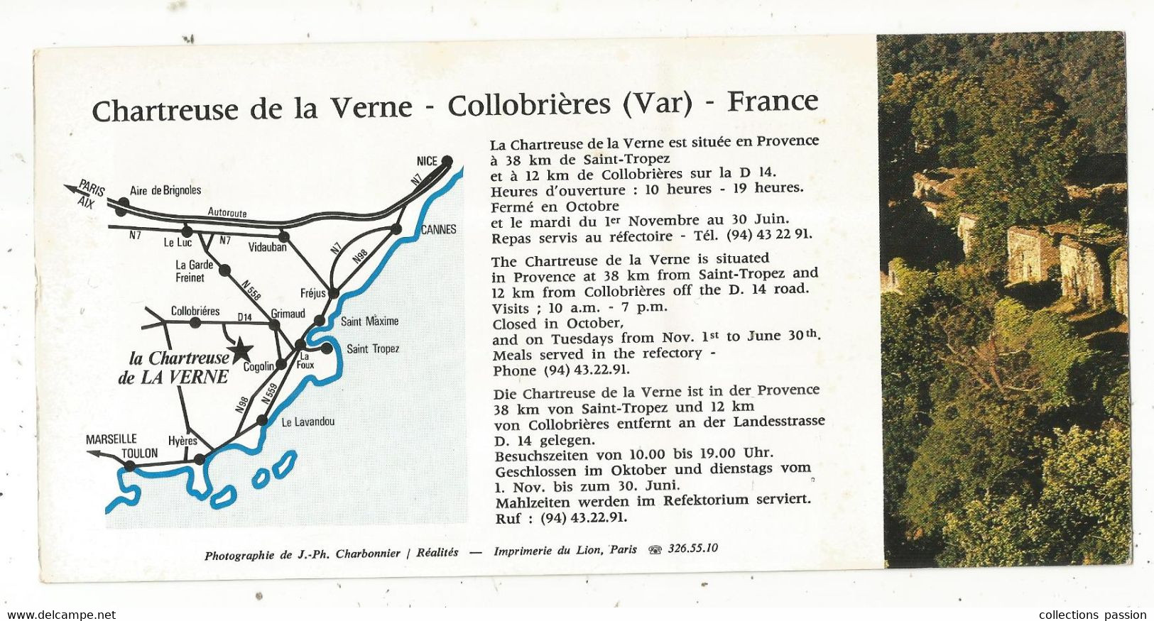 Dépliant Touristique, CHARTREUSE DE LA VERNE, Collobrières , Var , 4 Pages , 3 Scans , Frais Fr 1.65 E - Toeristische Brochures