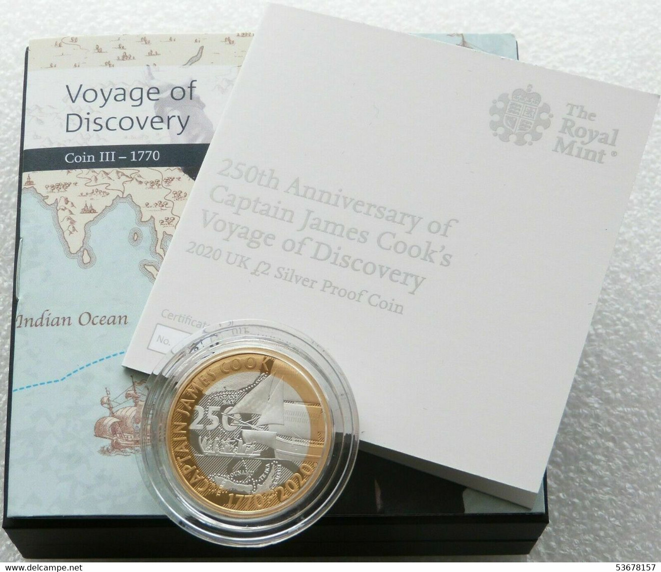 Great Britain -  2 Pounds, 2020 250th Anniversary - First Voyage Of James Cook, Silver Proof Coin Box - Colecciones