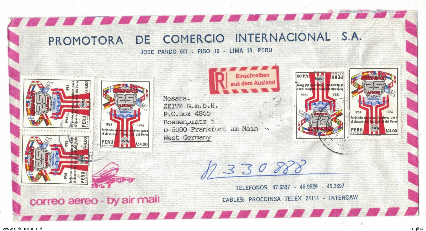 NB387   Peru 1986 Air Mail Cover To Germany -  Mi 1348 - Peru