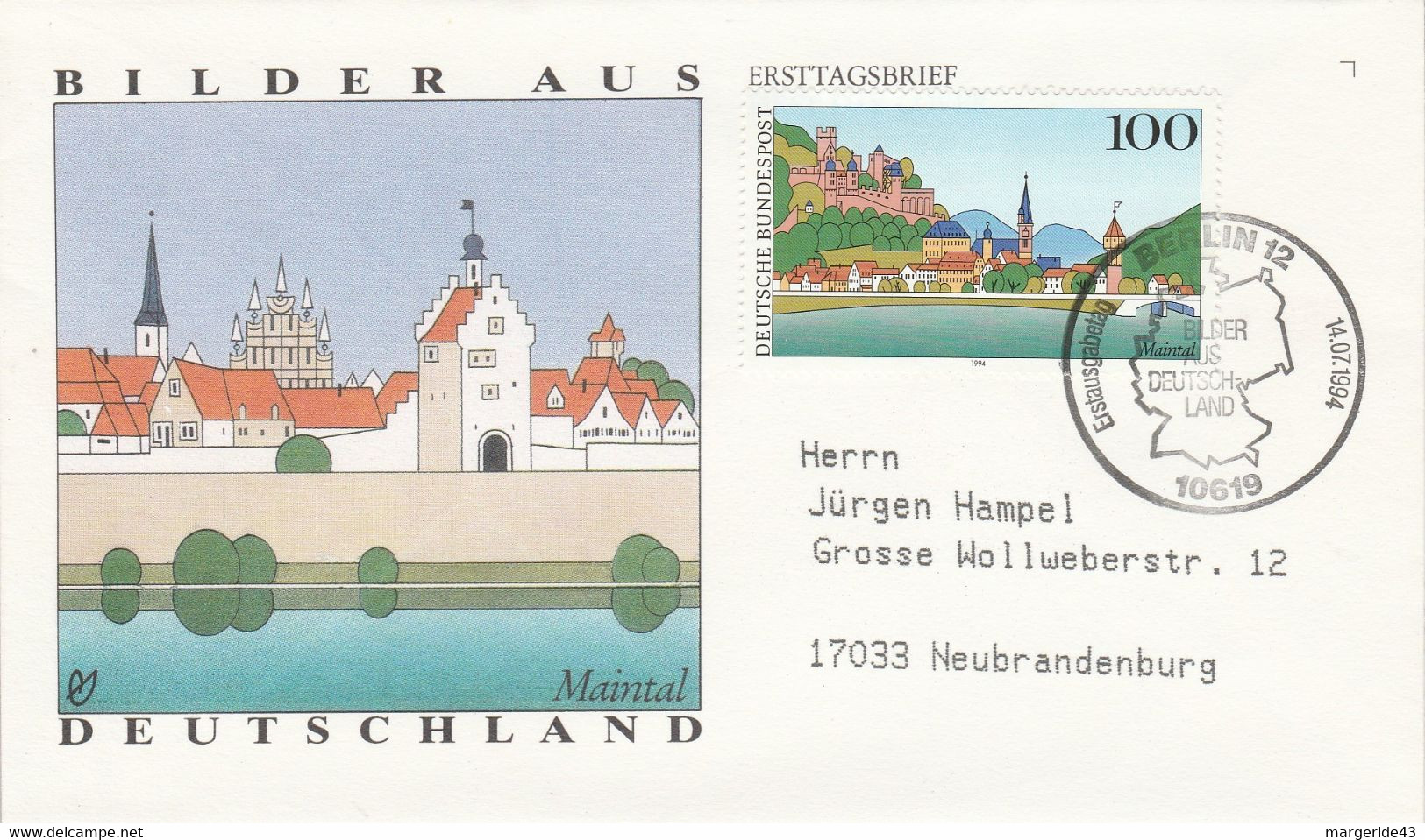 BERLIN LETTRE FDC 1994 MAINTAL - Frankeermachines (EMA)