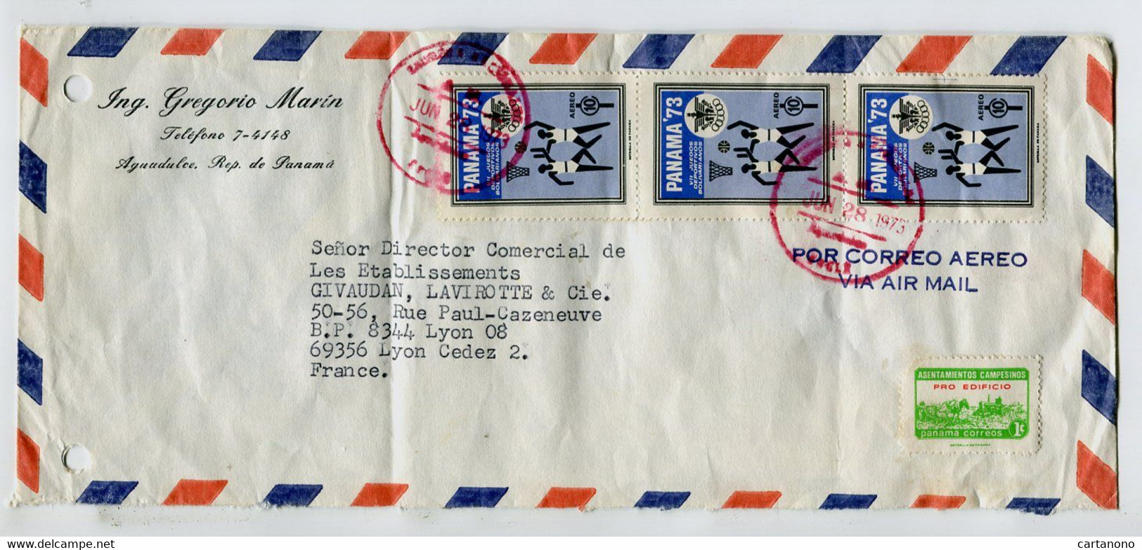 PANAMA 1973 - Affranchissement Multiple Sur Lettre Pour La France - Sport Basket - Basketball