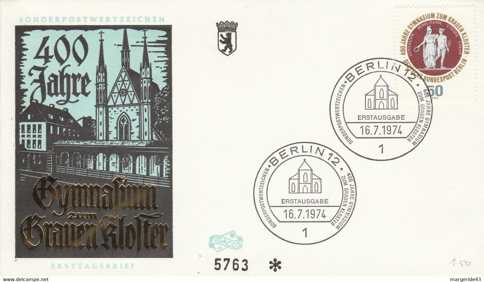 BERLIN LETTRE FDC 1974 LYCEE DU CLOITRE - Máquinas Franqueo (EMA)