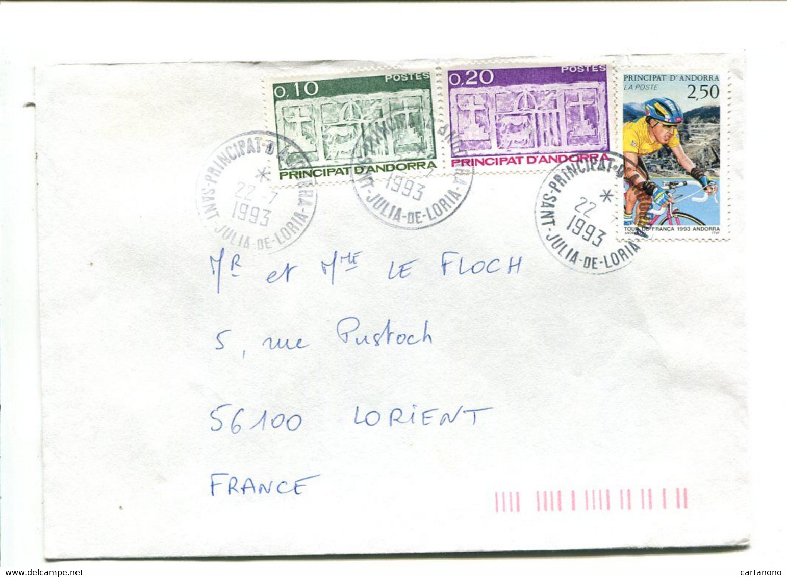 ANDORRE 1993 - Affranchissement Sur Lettre Pour La France - Cyclisme (Tour De France) - Storia Postale